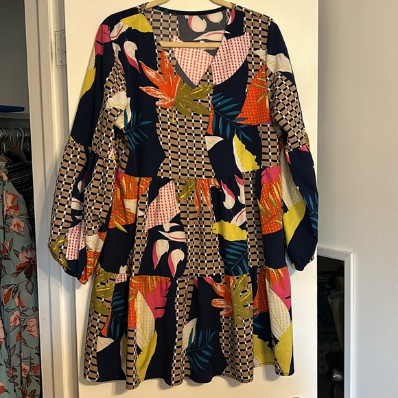 Amoretu Women Tunic Dress V-Neck Casual Loose Flowy Swing Shift Dresses - Picture 2 of 2